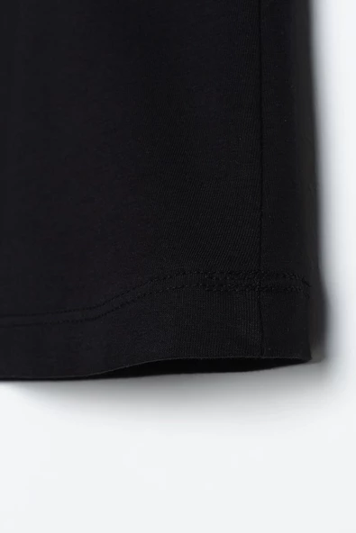 Siyah-%100 Pamuk Kolsuz T-Shirt - Resim 5