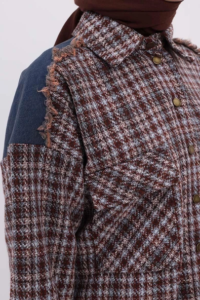 Mint-Turuncu-Denim Garnili Tüvit Gömlek Tunik - Resim 5