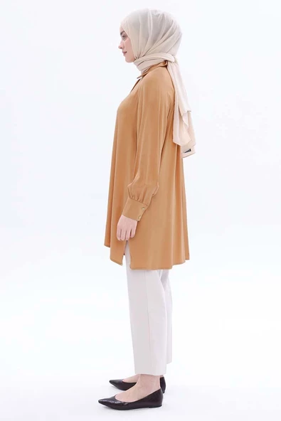 Camel-Büyük Beden Reglan Kol Gömlek Tunik - 3
