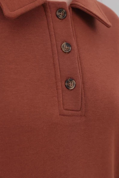 Kahve-Yanları Fermuarlı Yakalı Sweat Tunik - Resim 4