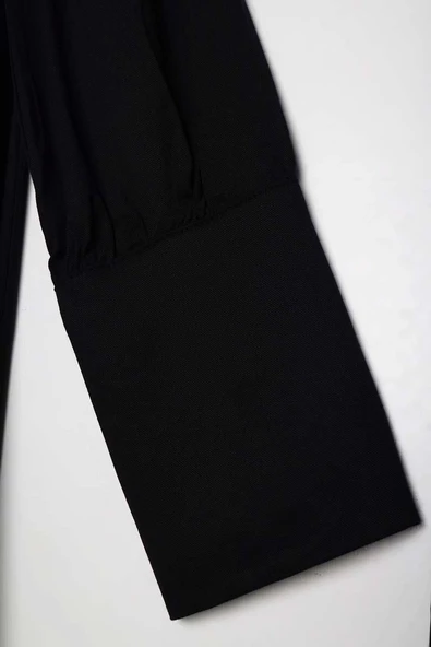 Siyah-Geniş Manşetli Kemerli Tunik - Resim 6