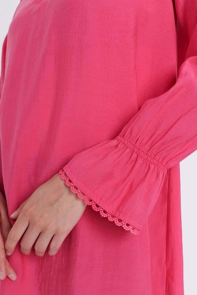 Pembe-Fisto Detaylı Sık Düğmeli Tunik - 5
