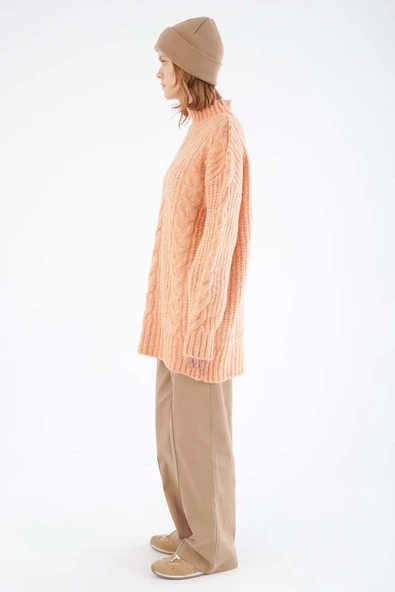 Kavun-Saç Örgülü Triko Kazak - 3