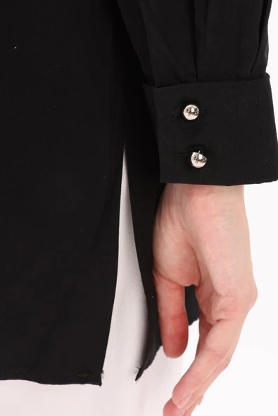 Siyah-FERMUARLI MANŞETİ DUBLELİ GÖMLEK TUNİK - Resim 5