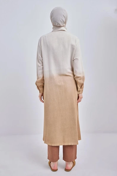 Vizon-Degrade Keten Uzun Gömlek - Resim 3