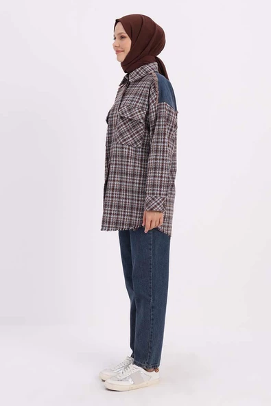 Mint-Turuncu-Denim Garnili Tüvit Gömlek Tunik - Resim 3