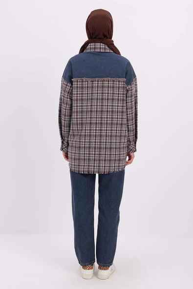 Mint-Turuncu-Denim Garnili Tüvit Gömlek Tunik - Resim 4