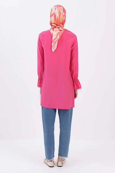 Pembe-Fisto Detaylı Sık Düğmeli Tunik - 4