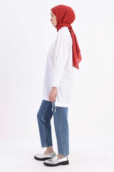 Beyaz-Roba ve Dikiş Detaylı Gömlek - Resim 3
