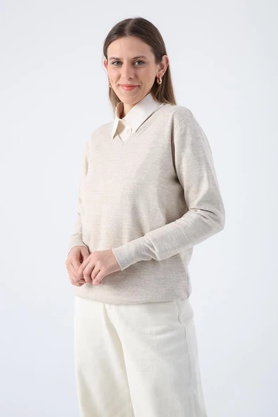 Taş-V Yaka Triko Kazak - 5