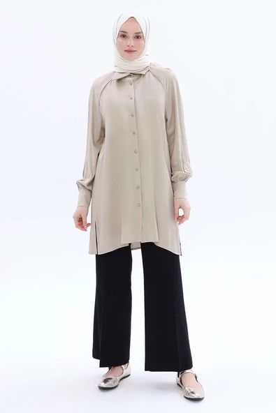 Defne-Büyük Beden Reglan Kol Gömlek Tunik - Resim 2