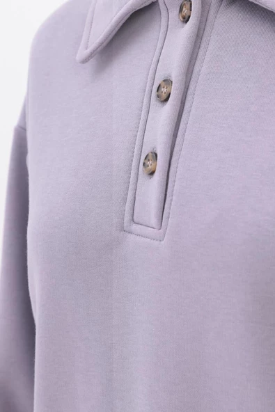 Gri-Yanları Fermuarlı Yakalı Sweat Tunik - 5