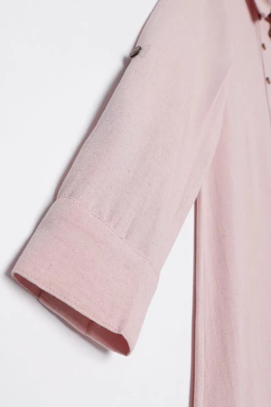 Açık Somon-Çift Düğmeli Keten Tunik - Resim 5