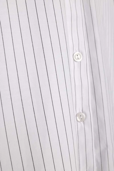 Beyaz-Pamuklu Çizgili Poplin Gömlek Tunik - Resim 8