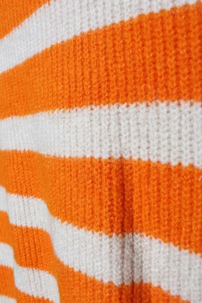 Oranj-Taş-Balıkçı Yaka Fermuarlı Likralı Triko Kazak - 9