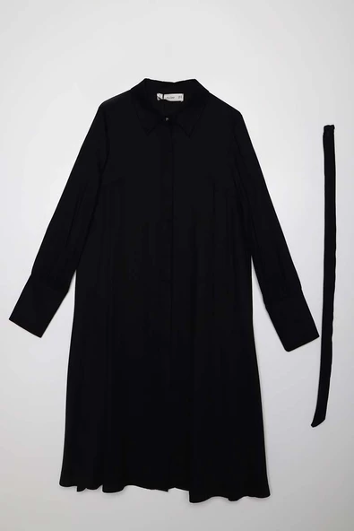 Siyah-Geniş Manşetli Kemerli Tunik - Resim 7