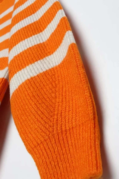 Oranj-Taş-Balıkçı Yaka Fermuarlı Likralı Triko Kazak - 7