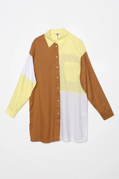 Camel-Tek Cepli Viscon Kumaş Gömlek Tunik - Resim 7