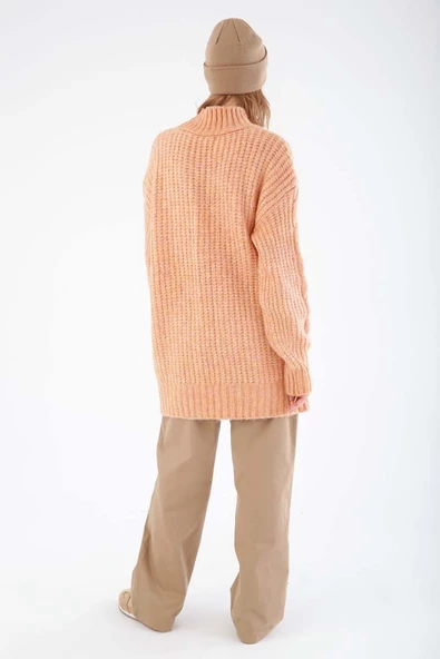 Kavun-Saç Örgülü Triko Kazak - 4