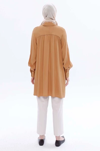 Camel-Büyük Beden Reglan Kol Gömlek Tunik - 4