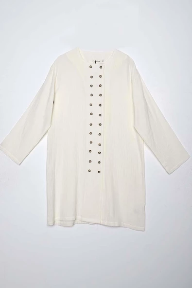 Kemik-%100 Pamuklu Çift Düğmeli Gömlek Tunik - Resim 7