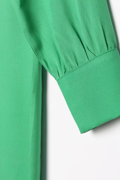 Çimen Yeşili-Yakası Piliseli Viskon Gömlek Tunik - Resim 6