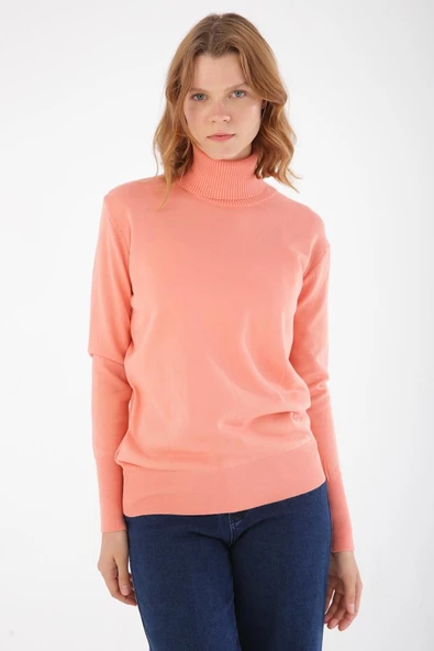 Somon-Balıkçı Yaka Kısa Triko Kazak - 5