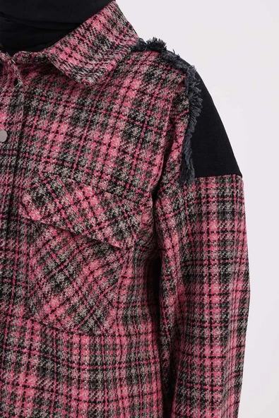 Pembe-Siyah-Denim Garnili Tüvit Gömlek - 5