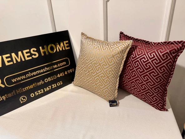 NİVEMESHOME MONET ZİGZAG KIRLENT KILIFI BORDO-GRİ 45 X 45 - 2