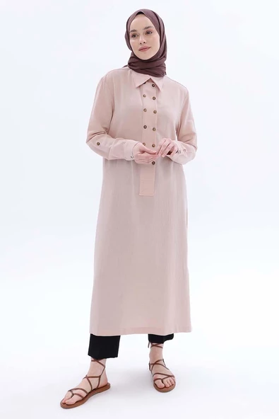 Açık Somon-Çift Düğmeli Keten Tunik ürün görseli