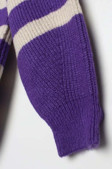 Mor-Taş-Balıkçı Yaka Fermuarlı Likralı Triko Kazak - 7