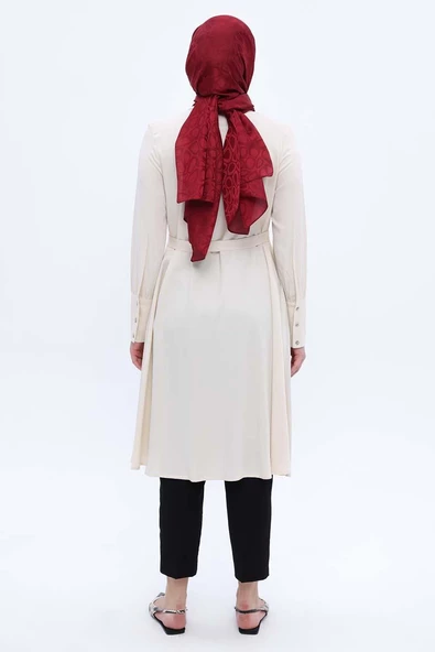 Ekru-Geniş Manşetli Kemerli Tunik - Resim 4