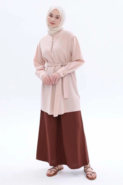 Somon-Hakim Yaka Biritli Keten Tunik ürün görseli