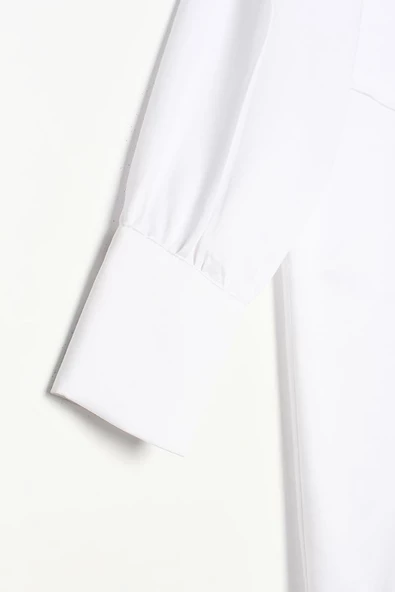 Beyaz-Aplike Cepli Gömlek Tunik - Resim 5