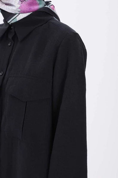 Siyah-Çift Cepli Gömlek Tunik - Resim 5