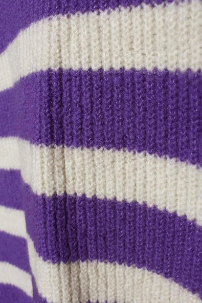 Mor-Taş-Balıkçı Yaka Fermuarlı Likralı Triko Kazak - 9