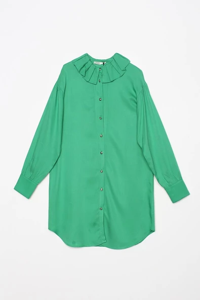 Çimen Yeşili-Yakası Piliseli Viskon Gömlek Tunik - Resim 8