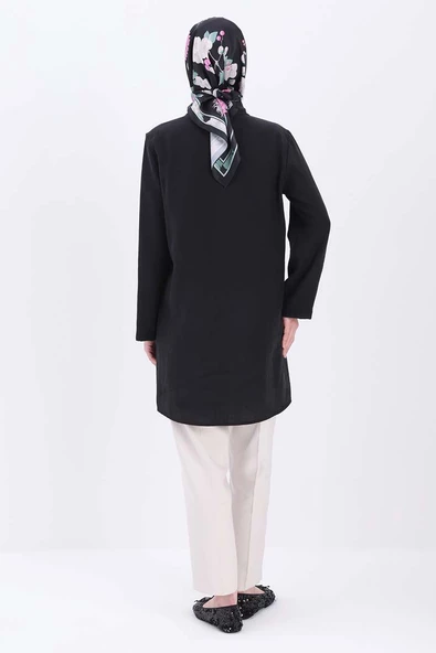 Siyah-Çift Cepli Gömlek Tunik - Resim 4