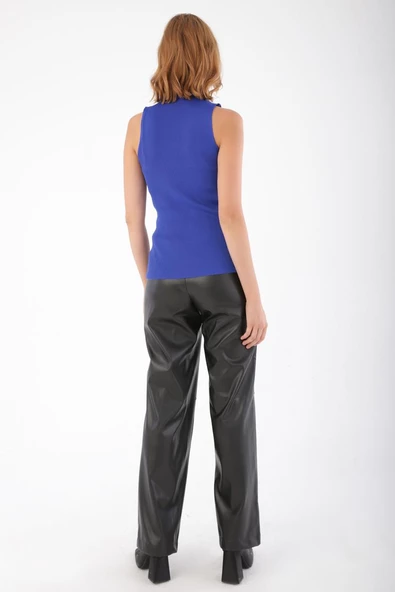 Saks-İnce Triko Kolsuz Bluz - Resim 4