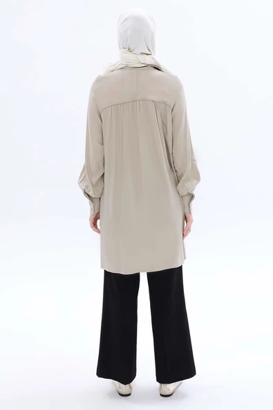 Defne-Büyük Beden Reglan Kol Gömlek Tunik - Resim 4