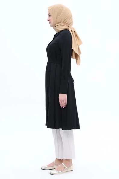 Siyah-Geniş Manşetli Kemerli Tunik - Resim 3