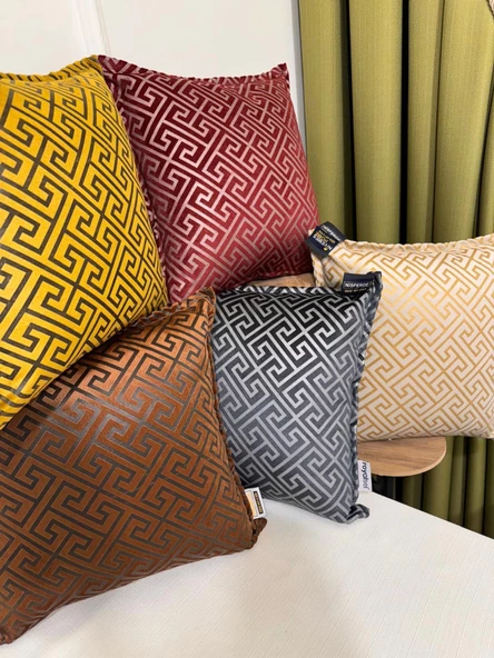 NİVEMESHOME MONET ZİGZAG KIRLENT KILIFI BORDO-GRİ 45 X 45 - 3