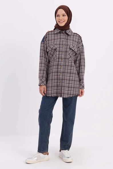 Mint-Turuncu-Denim Garnili Tüvit Gömlek Tunik - Resim 2