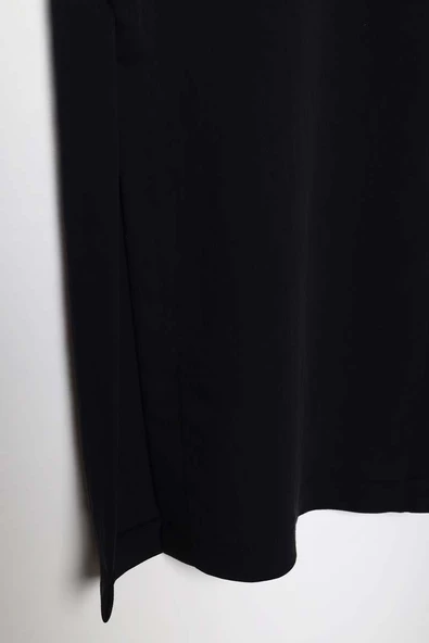 Siyah-Metal Düğme Detaylı Patlı Uzun Gömlek - Resim 6