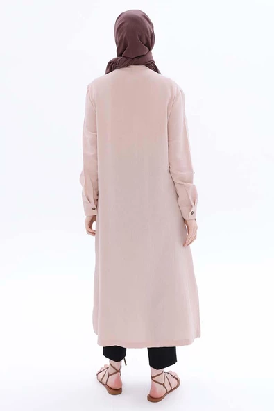 Açık Somon-Çift Düğmeli Keten Tunik - Resim 4