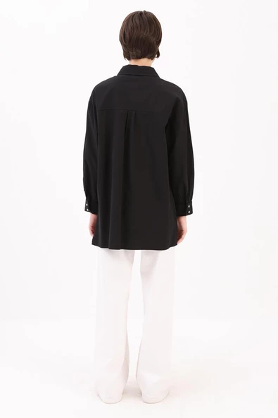 Siyah-FERMUARLI MANŞETİ DUBLELİ GÖMLEK TUNİK - Resim 4