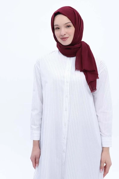 Beyaz-Pamuklu Çizgili Poplin Gömlek Tunik - Resim 5