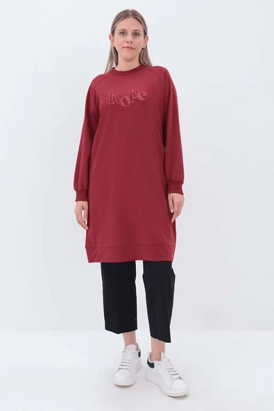 Gül-YANDAN GARNİ YIRTMAÇLI SWEAT TUNİK - Resim 2