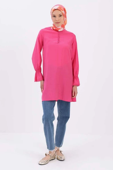 Pembe-Fisto Detaylı Sık Düğmeli Tunik - 2