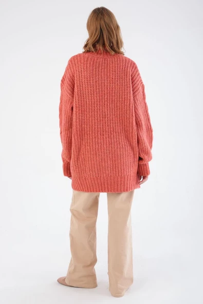 Pembe-Saç Örgülü Triko Kazak - 5